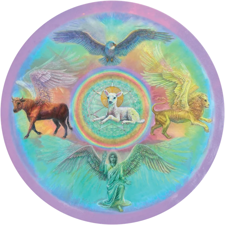The Bull, Lion, Eagle and Angel encircling the Lamb at the centre of the mandala